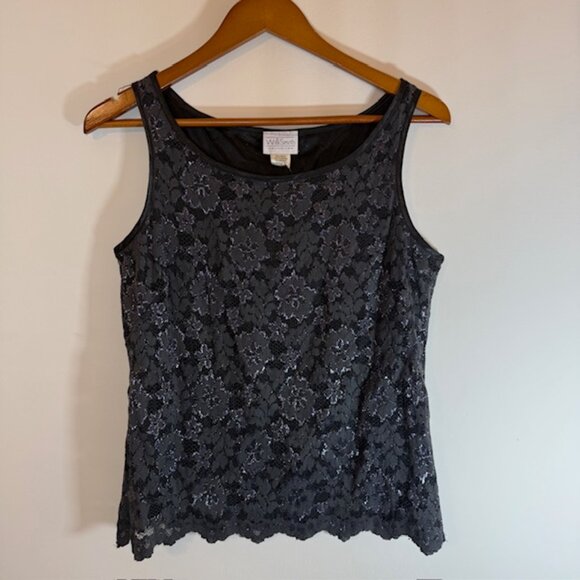 Willi Smith Y2K Babydoll Lace Top L Sleeveless Whimsigoth Fairy Grunge Black 90s - Picture 3 of 8
